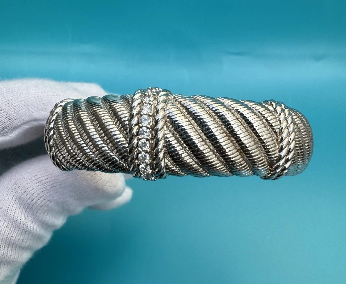 Original Judith Ripka Sterling Silver & Cable Twist Hinged Cuff Bracelet2
