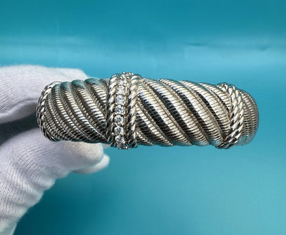 Original Judith Ripka Sterling Silver & Cable Twist Hinged Cuff Bracelet2