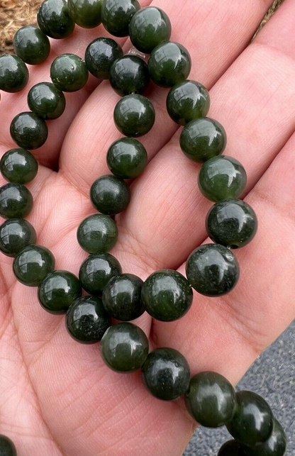 Beautiful Antique / Vintage Spinach Natural Green Jade Beaded Necklace2
