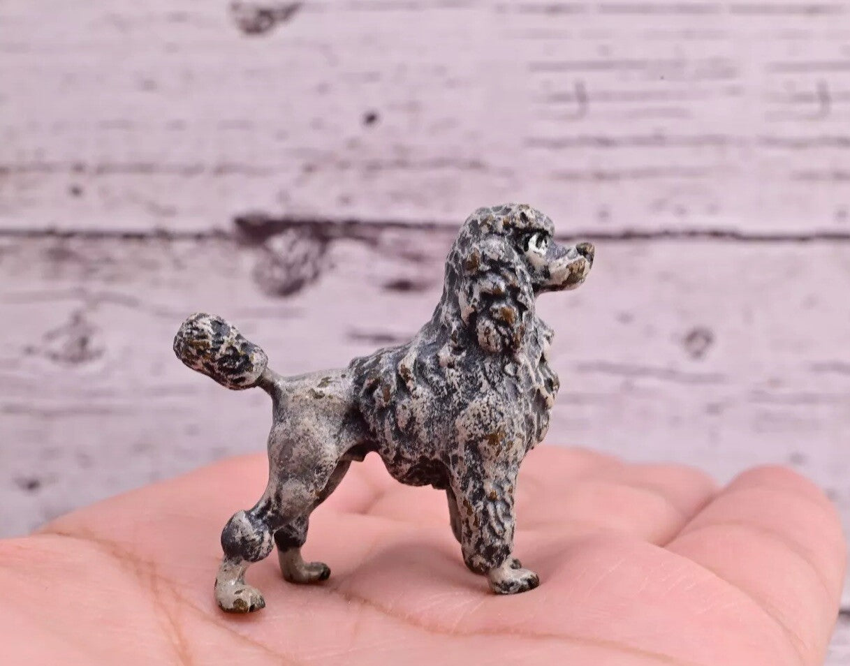 Antique Early 1900s Austrian Vienna Cold Painted Solid Bronze Gray Poodle ￼1