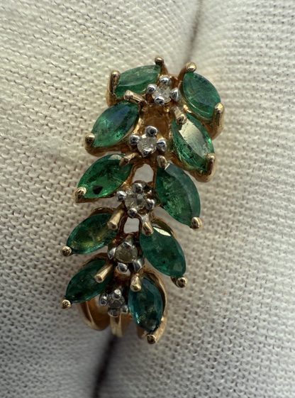 Pair of Natural Emerald Drop Earrings with Diamond Accents in 14K Yellow Gold2