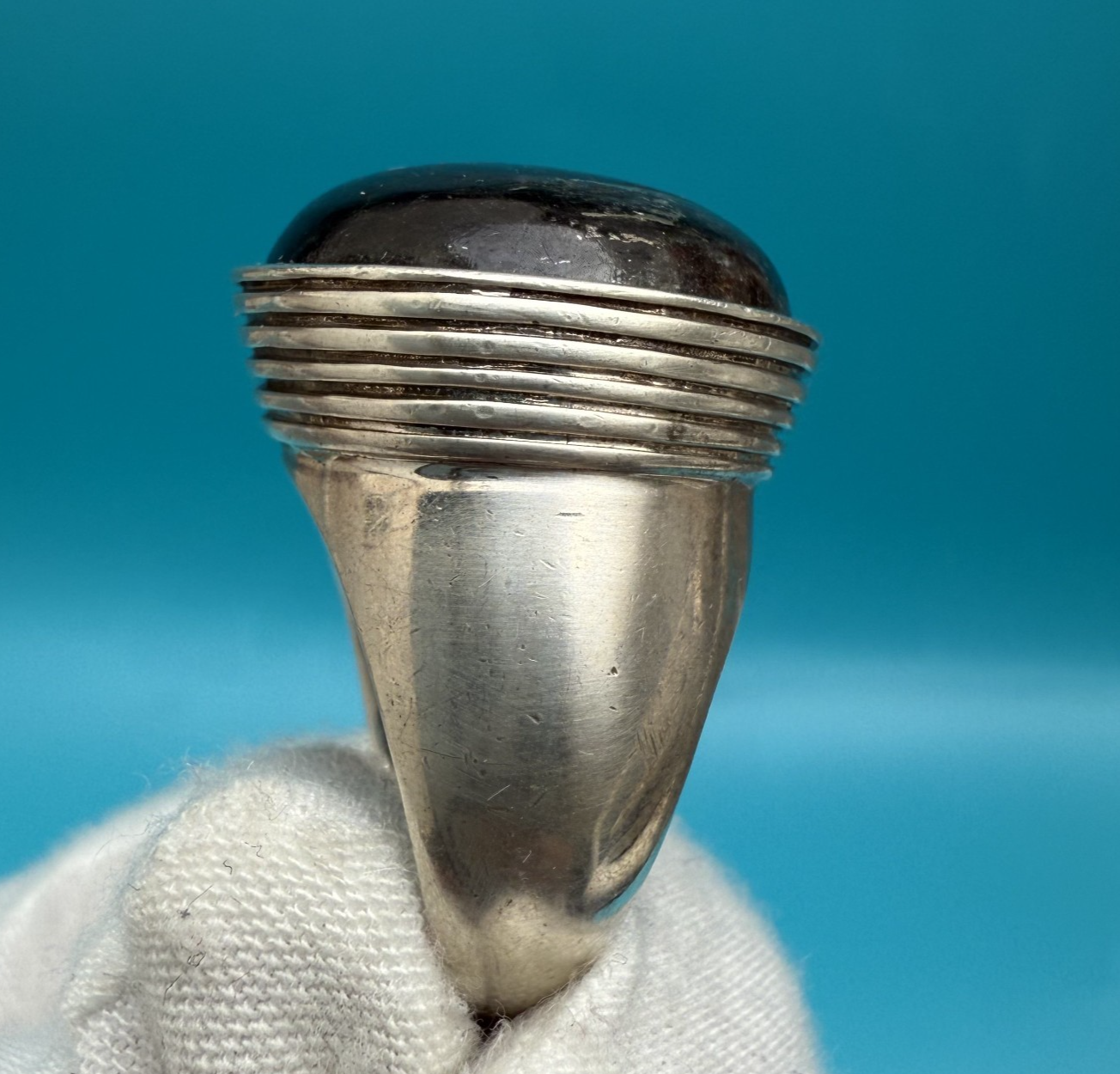 Heavy Sterling Silver Ring with Large Natural Black Brown Gemstone2