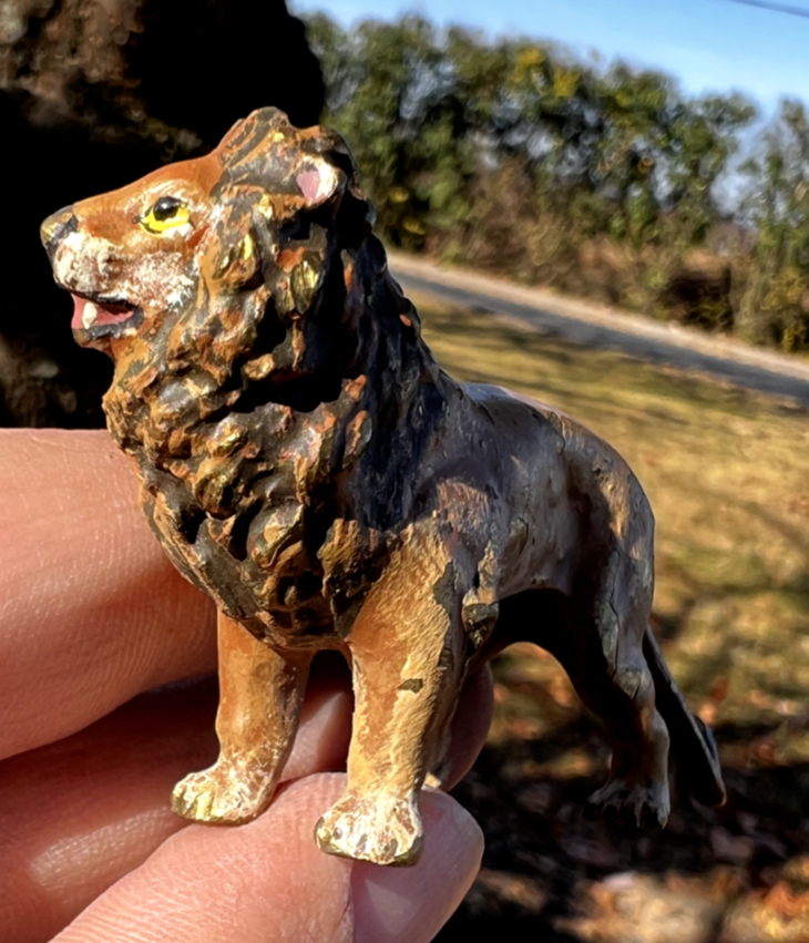 Small Antique Austrian Vienna Cold Painted Bronze Figure of Lion6