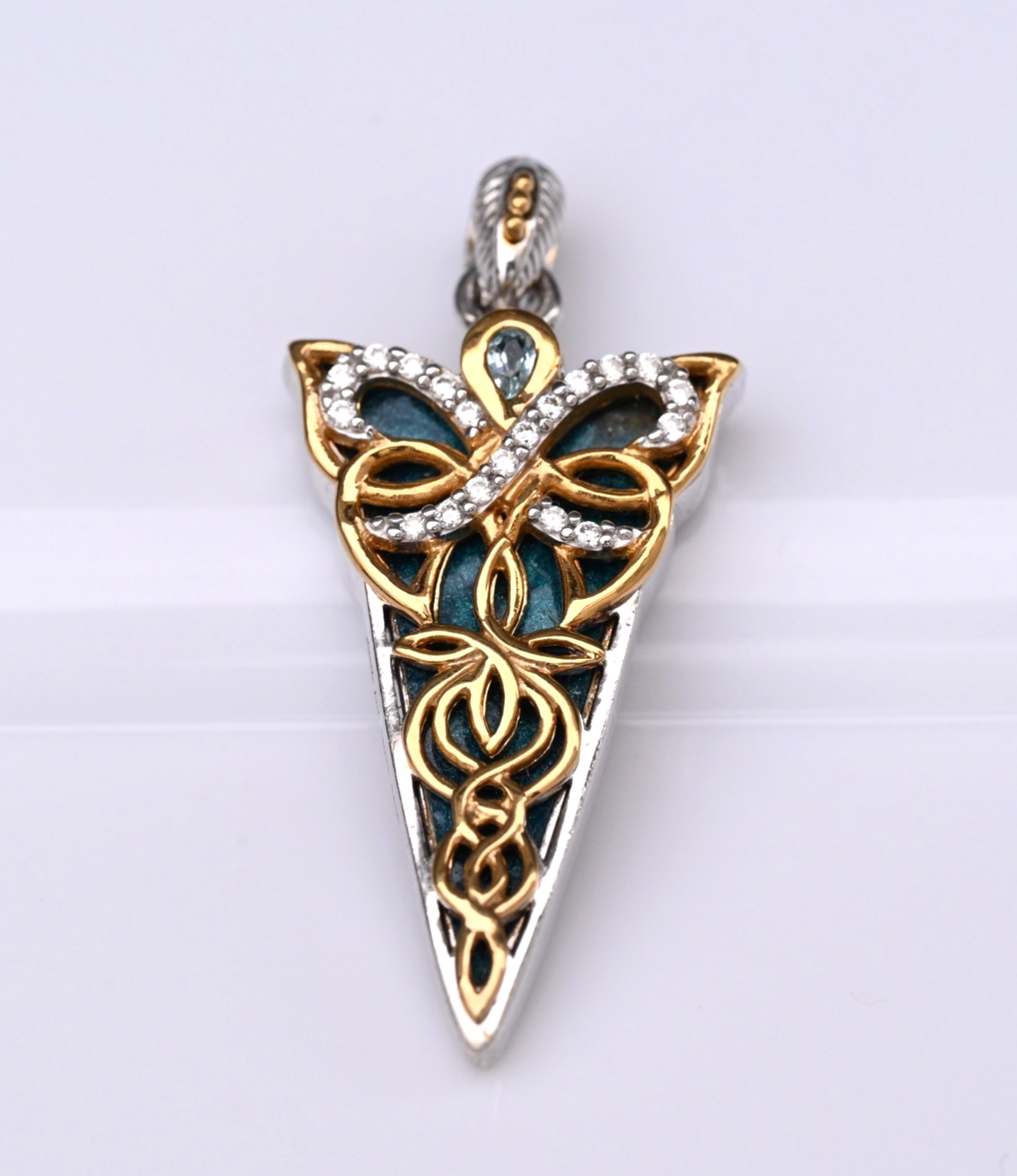 Designer Keith Jack Sterling Silver and 10k Gold Celtic Butterfly Enamel Pendant0