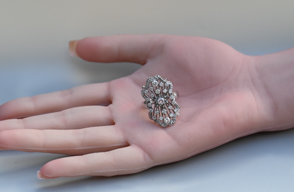 Amazing 14k WG Cocktail Ring in Art Deco Filigree Style with Cluster of Diamonds7