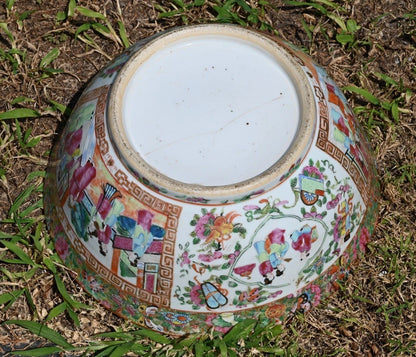 Genuine Chinese Antique 19th C. Hand Painted Rose Medallion Porcelain Punch Bowl20