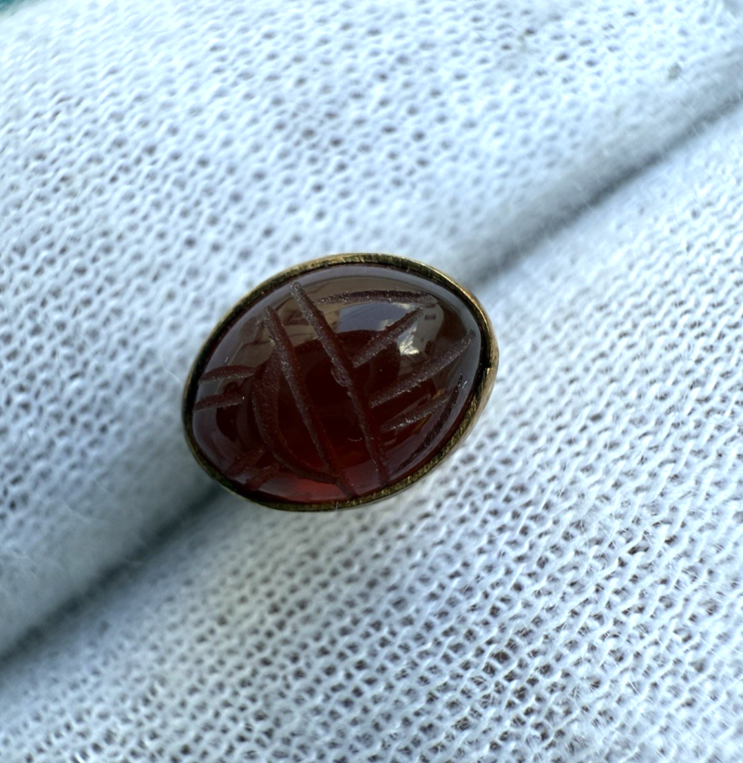 Beautiful Vintage 14k Yellow Gold Earrings with Carnelian Scarab Gems 1