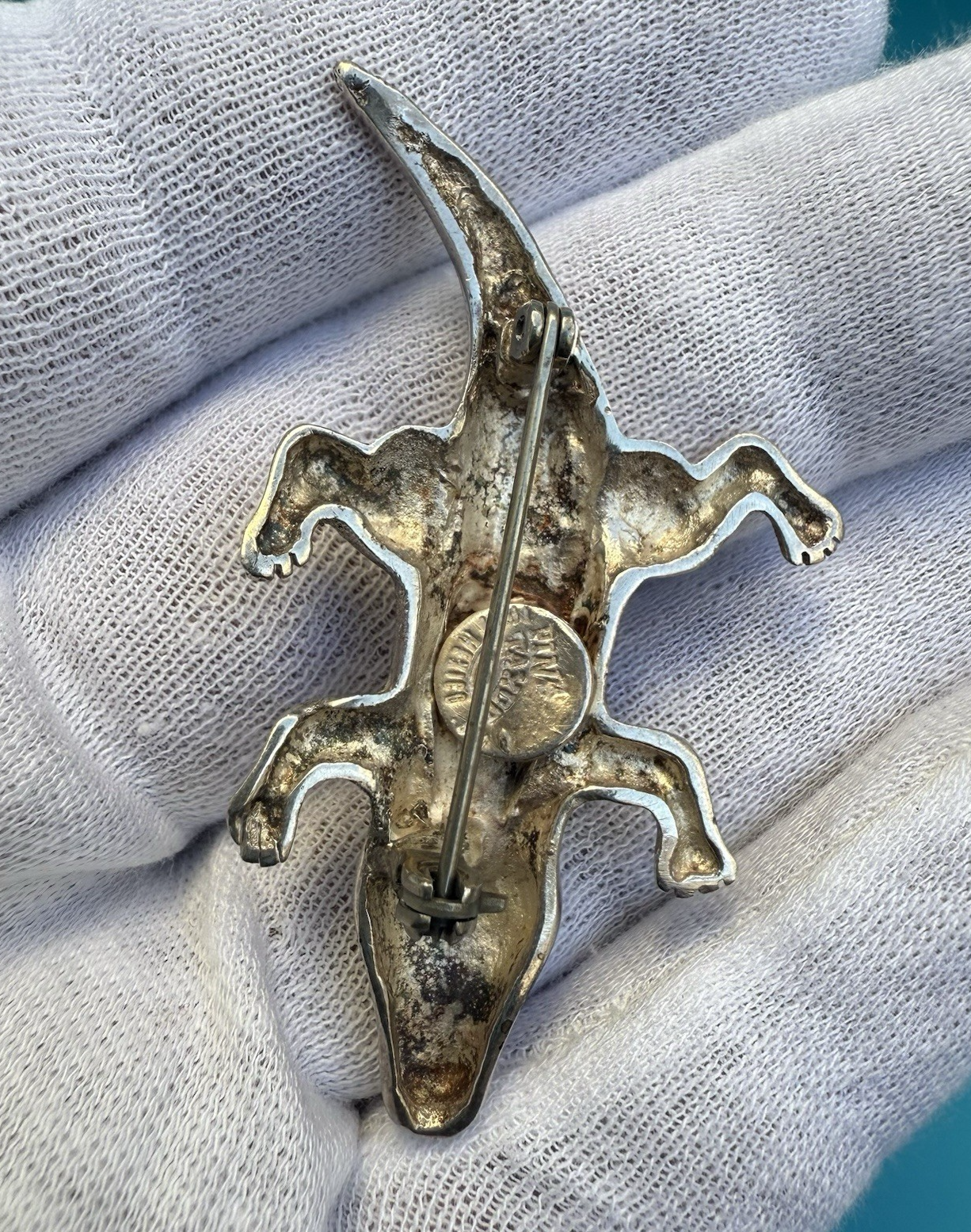 Superb Vintage Sterling Silver Signed Taxco Alligator Brooch Pin3