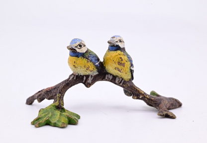 Antique Austrian Vienna Cold Painted Bronze Figure Eurasian Blue Tit Birds1