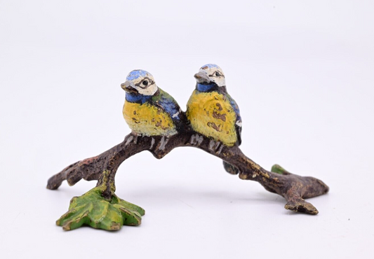 Antique Austrian Vienna Cold Painted Bronze Figure Eurasian Blue Tit Birds1