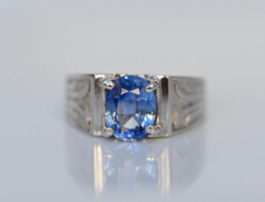 Gorgeous 18K White Gold with 2 ct Vivid Natural Blue Sapphire Ring1