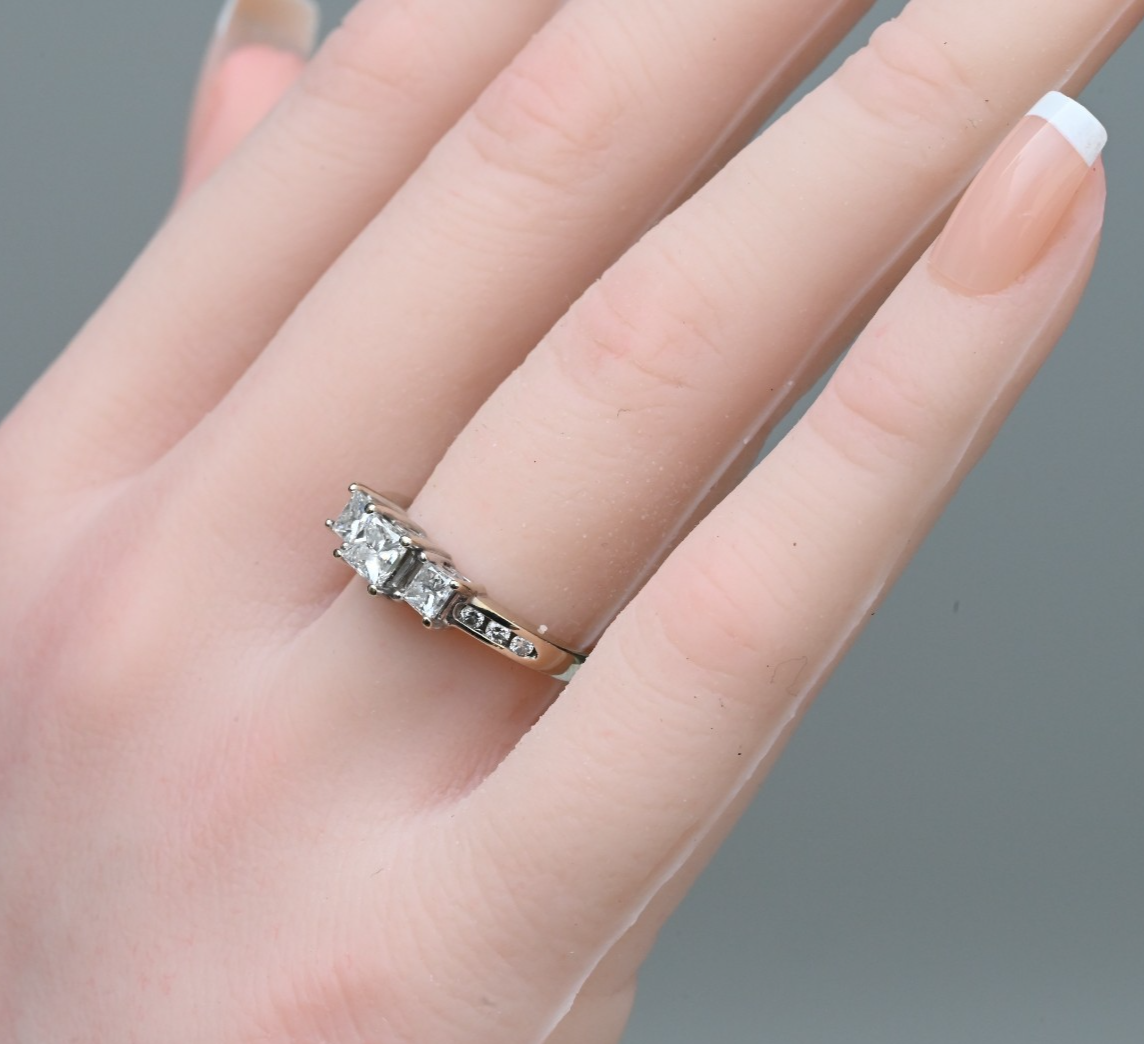 Princess Cut Diamond Three-stone Engagement Ring Crafted in 14k Two Tone Gold4
