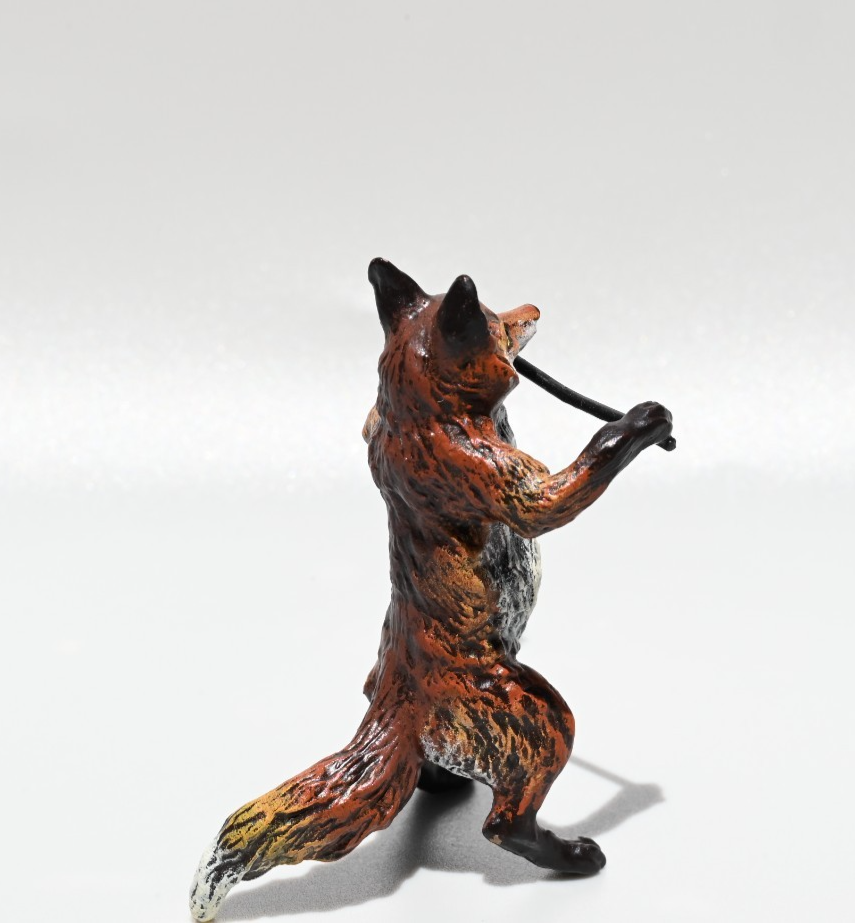 Gorgeous Austrian Vienna Cold Painted Bronze Figure of Fox Musician with Violin4