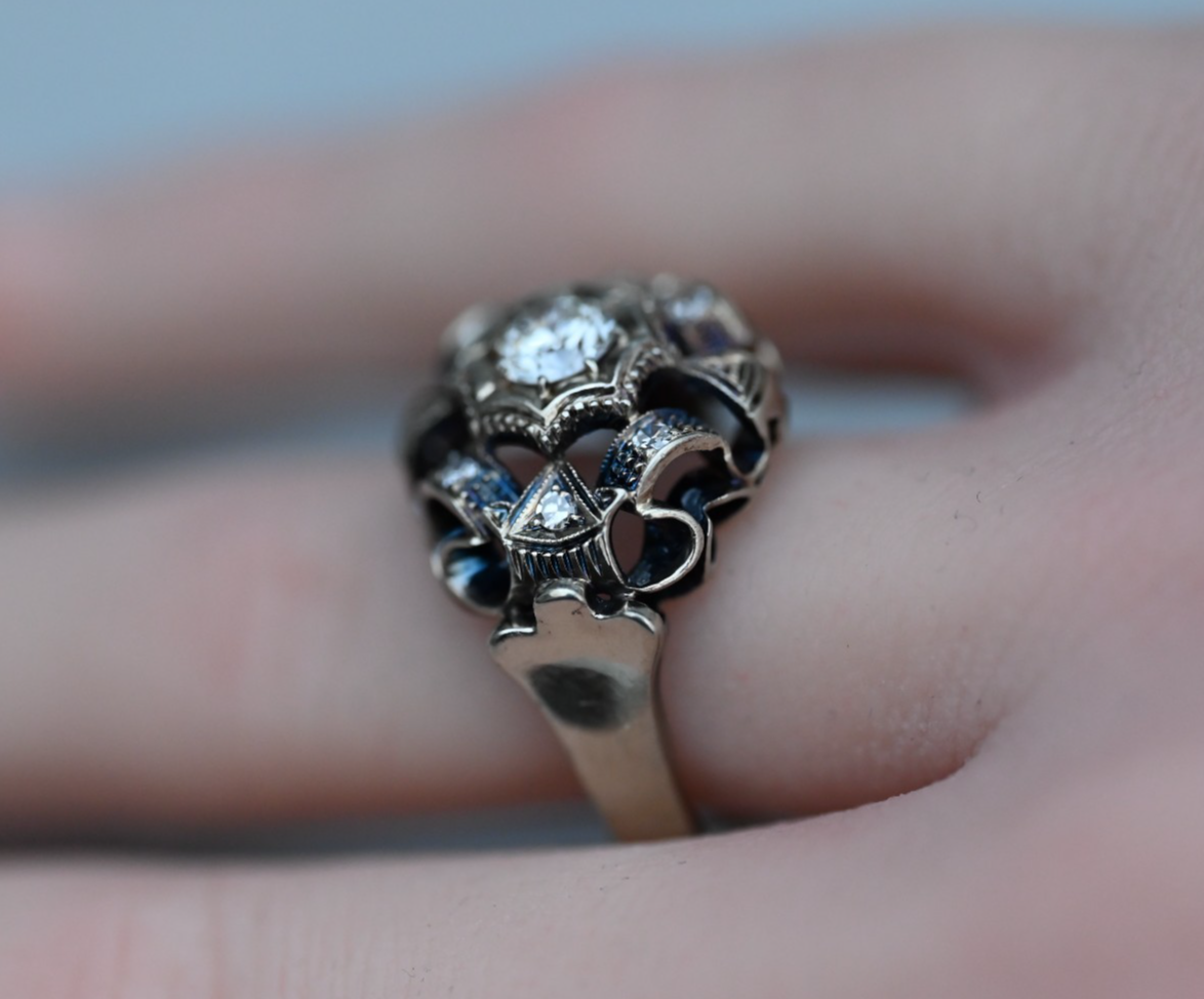 Vintage Art Deco Style Statement Ring 18K Gold .40 ct Center Diamond4