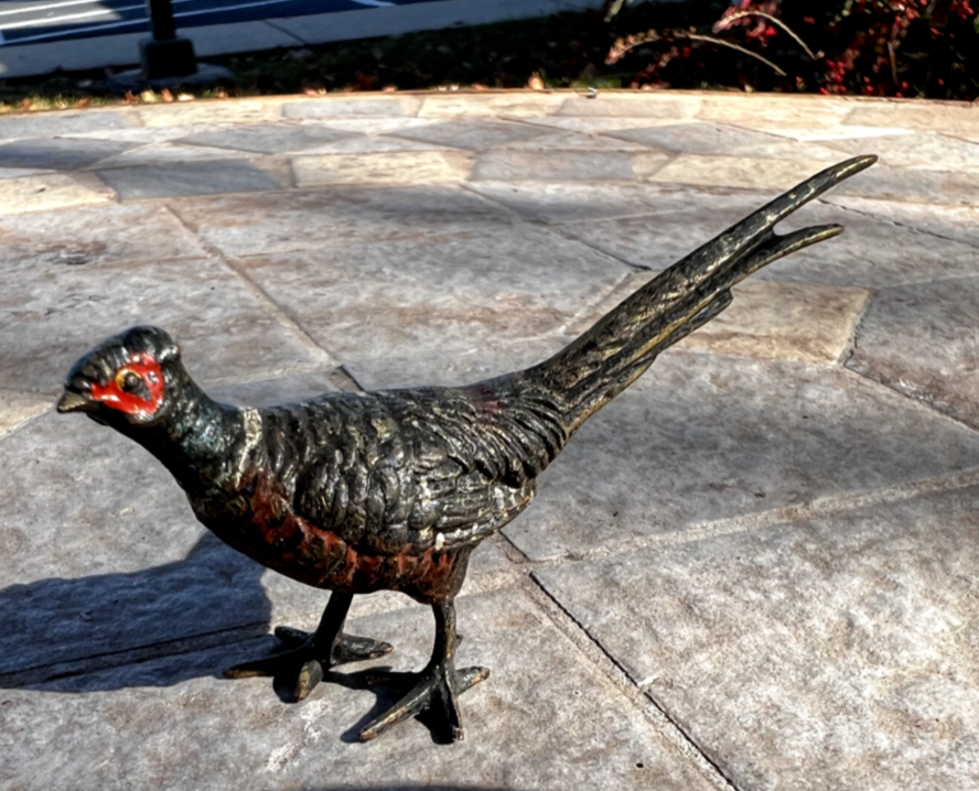 Small Antique Austrian Vienna Cold Painted Bronze Figure of Ring Neck Pheasant8