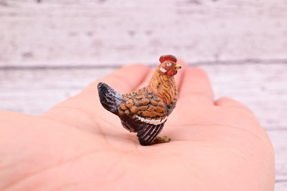 Rare Antique Austrian Vienna Cold Painted Bronze Figure of Super Tiny Brown Hen3
