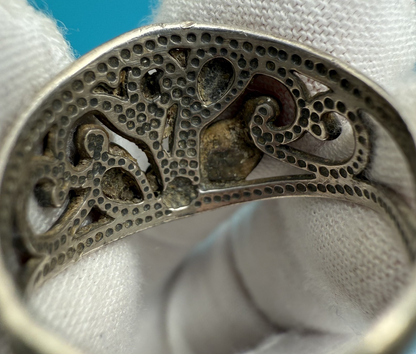 Native American Sterling Silver Ring with Turquoise & Coral Gems5