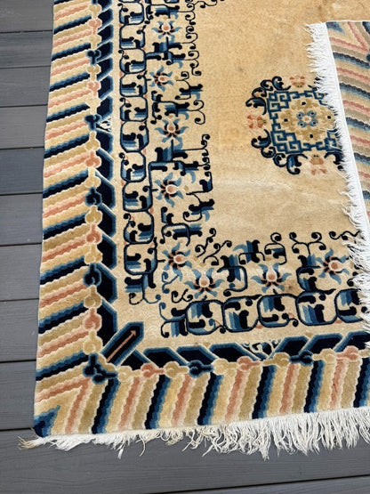 Gorgeous Antique Handmade Chinese Peking Wool Rug  6' x 9' Ivory Background8