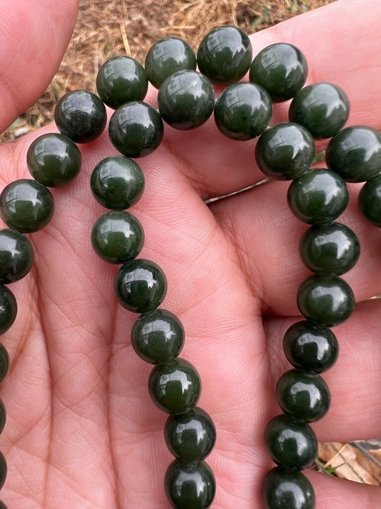 Antique / Vintage Spinach Natural Green Jade Beaded Necklace5