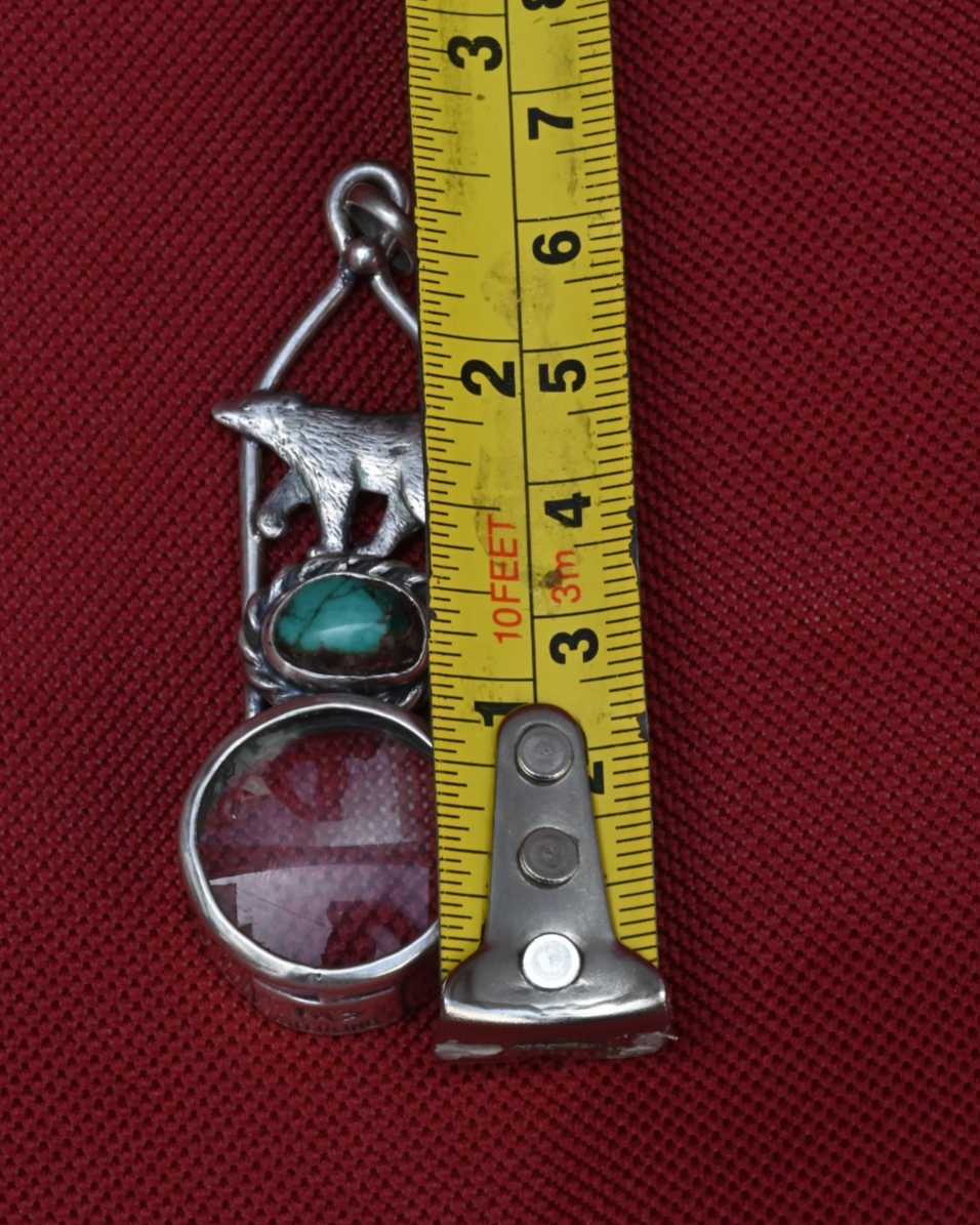Cool Design Sterling Silver Southwest Jewelers Loupe W/ Turquoise & Bear0