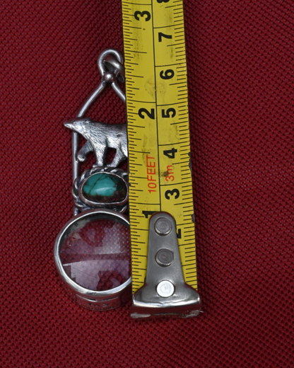 Cool Design Sterling Silver Southwest Jewelers Loupe W/ Turquoise & Bear0