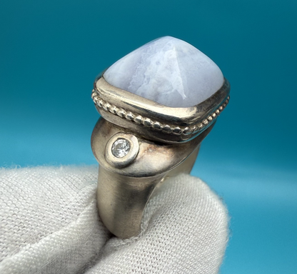 Wonderful SeidenGang Sterling Silver Ring with Blue Agate Gem2
