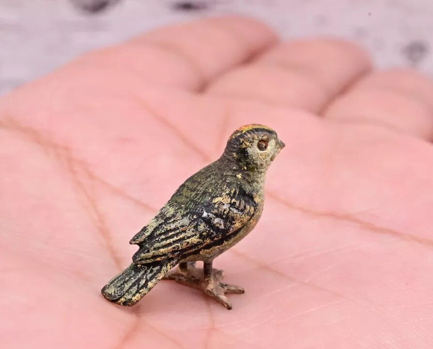 Lovely Antique Austrian Vienna Cold Painted Bronze Figure of Small Green Bird0