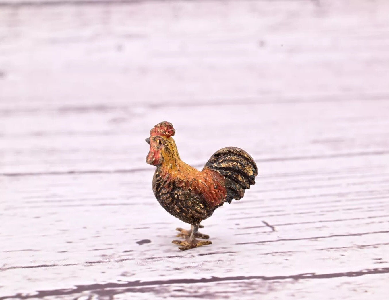 Signed Antique Austrian Vienna Cold Painted Bronze of Little Rooster3