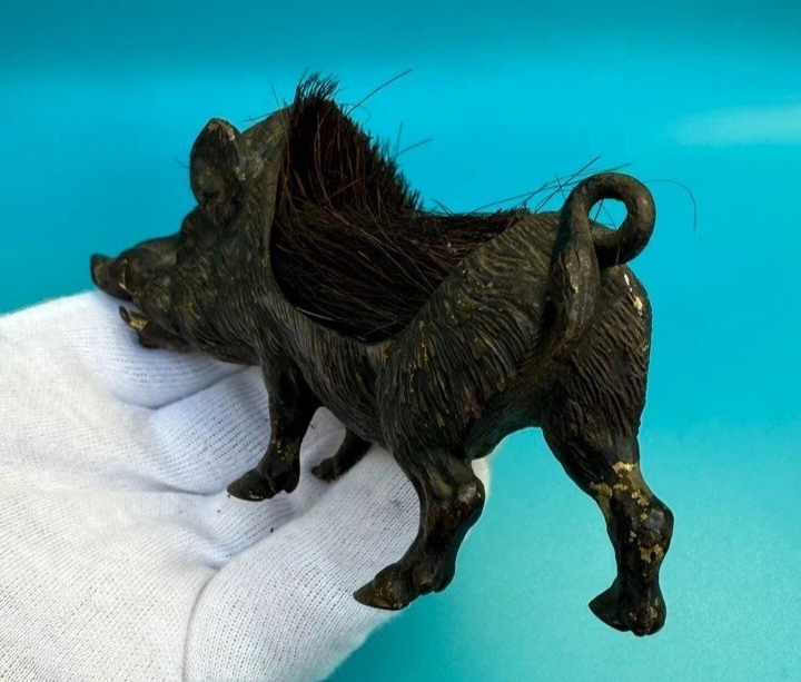 Collectors Antique 1900s Austrian Vienna Bronze Boar Pen Wipe / Nib Cleaner9
