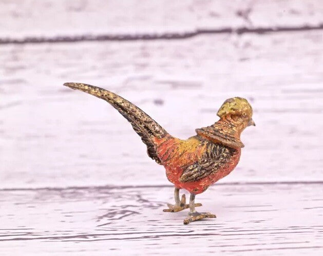 Gorgeous Antique Austrian Vienna Cold Painted Bronze Figure of Little Pheasant7