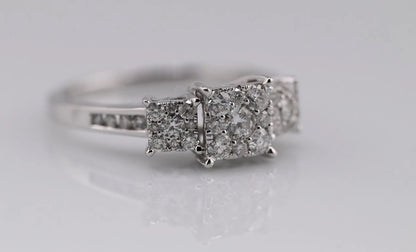Beautiful Square Cluster Three Stone Diamond Engagement Ring 14K White Gold4