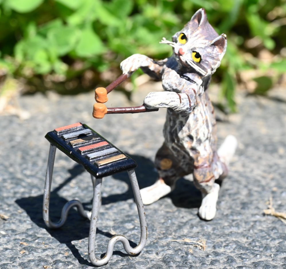 Fritz Bergmann  Austrian Vienna Cold  Painted Bronze Musical Cat with Xylophone7