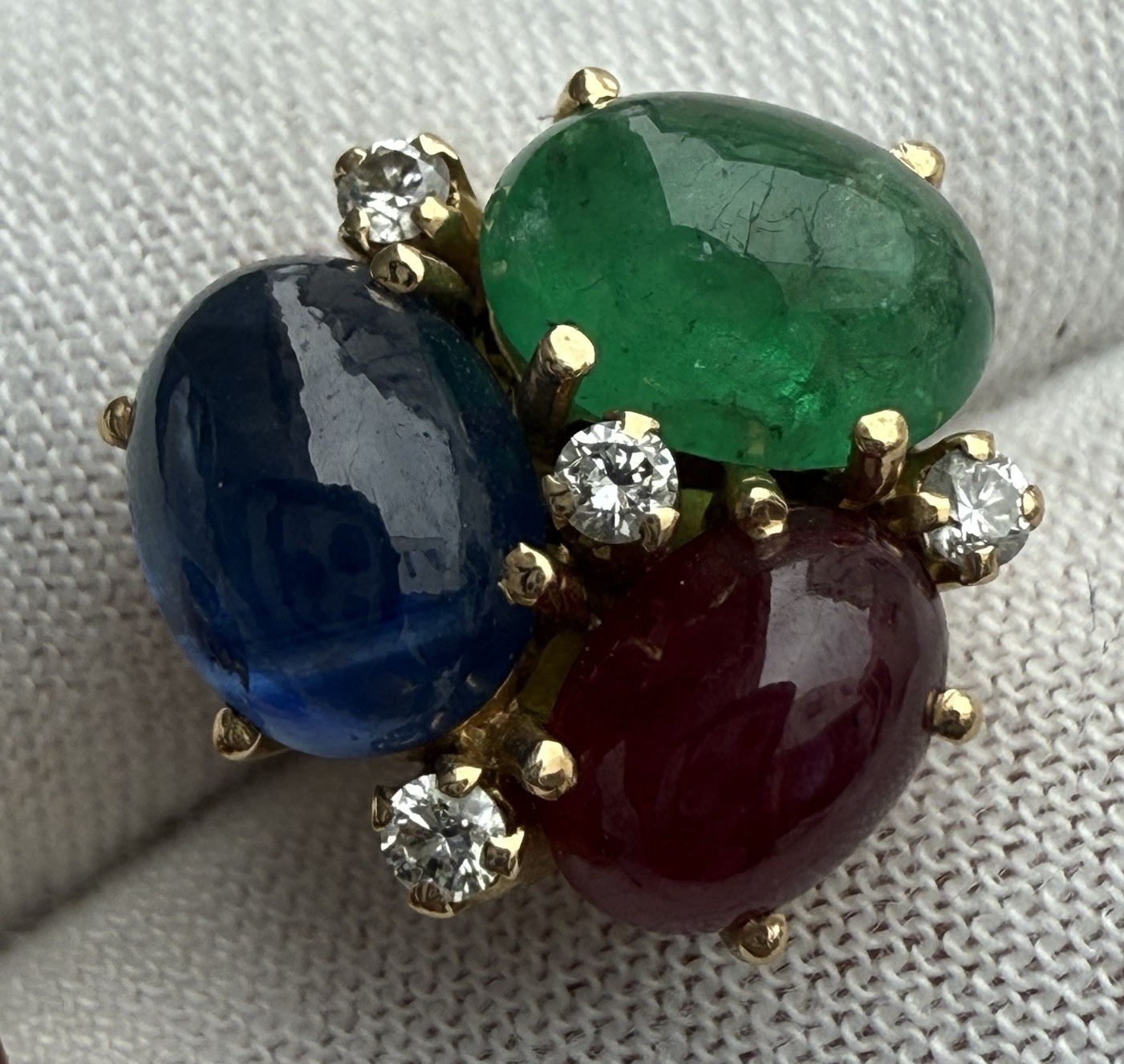 Stunning 18k Yellow Gold Bubble Earring W/ Natural Emerald, Sapphire & Rubies3