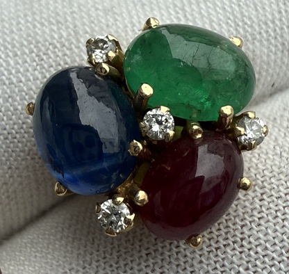 Stunning 18k Yellow Gold Bubble Earring W/ Natural Emerald, Sapphire & Rubies3