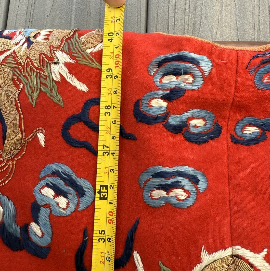 Antique Qing Dynasty Chinese Silk Embroidery Red Dragon Winter Robe14