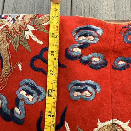 Antique Qing Dynasty Chinese Silk Embroidery Red Dragon Winter Robe14