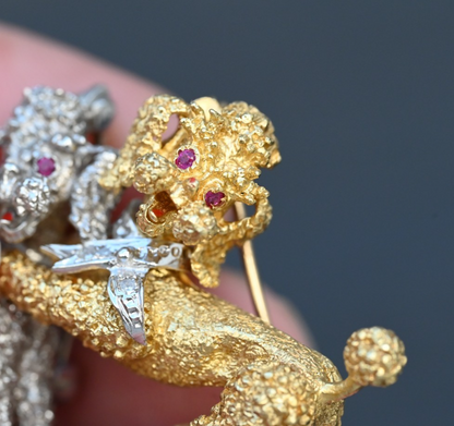 Stunning French 18K Yellow & 14K White Gold Poodle Brooch Pin / Pendant Dual Use2