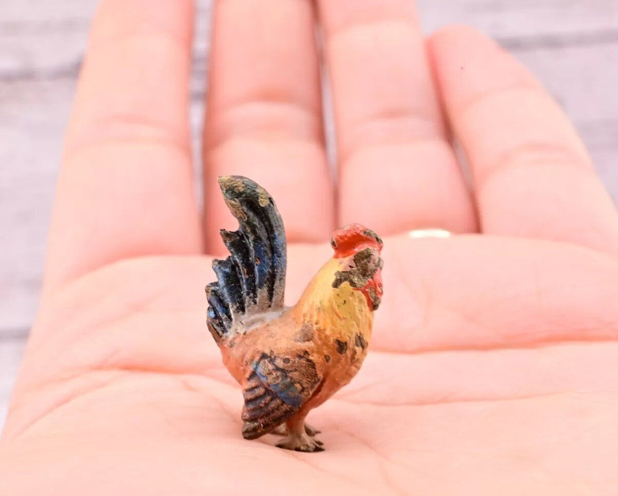 Original & Beautiful Antique Austrian Vienna Cold Painted Bronze of Tiny Rooster3