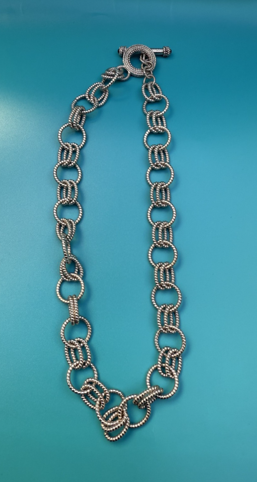 Genine Judith Ripka Sterling Silver Textured Rolo Link Chain Necklace0