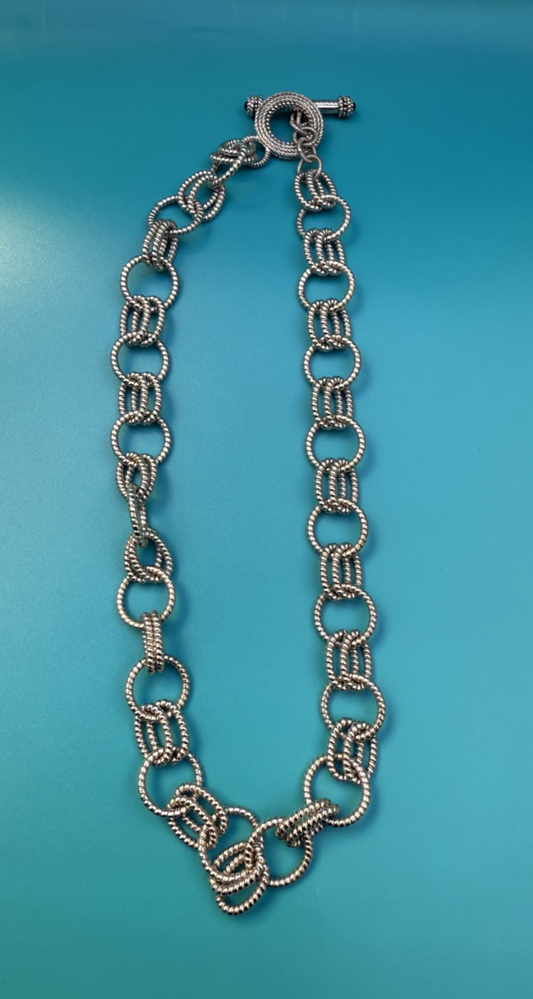 Genine Judith Ripka Sterling Silver Textured Rolo Link Chain Necklace0
