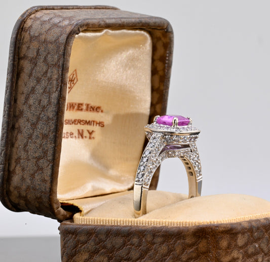 Vintage 1 ct Natural Pink Sapphire & Halo Diamond Ring 14K W  Gold IGI Certified1