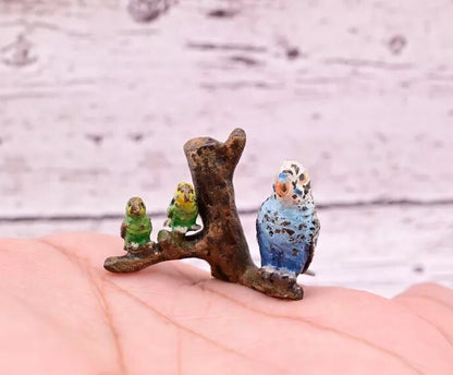 Attractive Antique Austrian Vienna Cold Painted Bronze Figure of Parakeet Family0