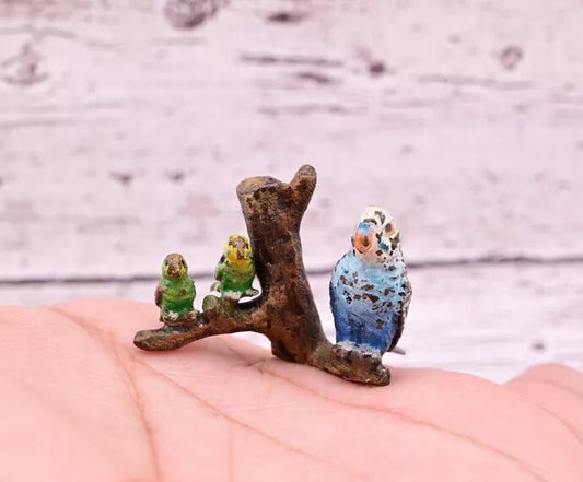 Attractive Antique Austrian Vienna Cold Painted Bronze Figure of Parakeet Family0