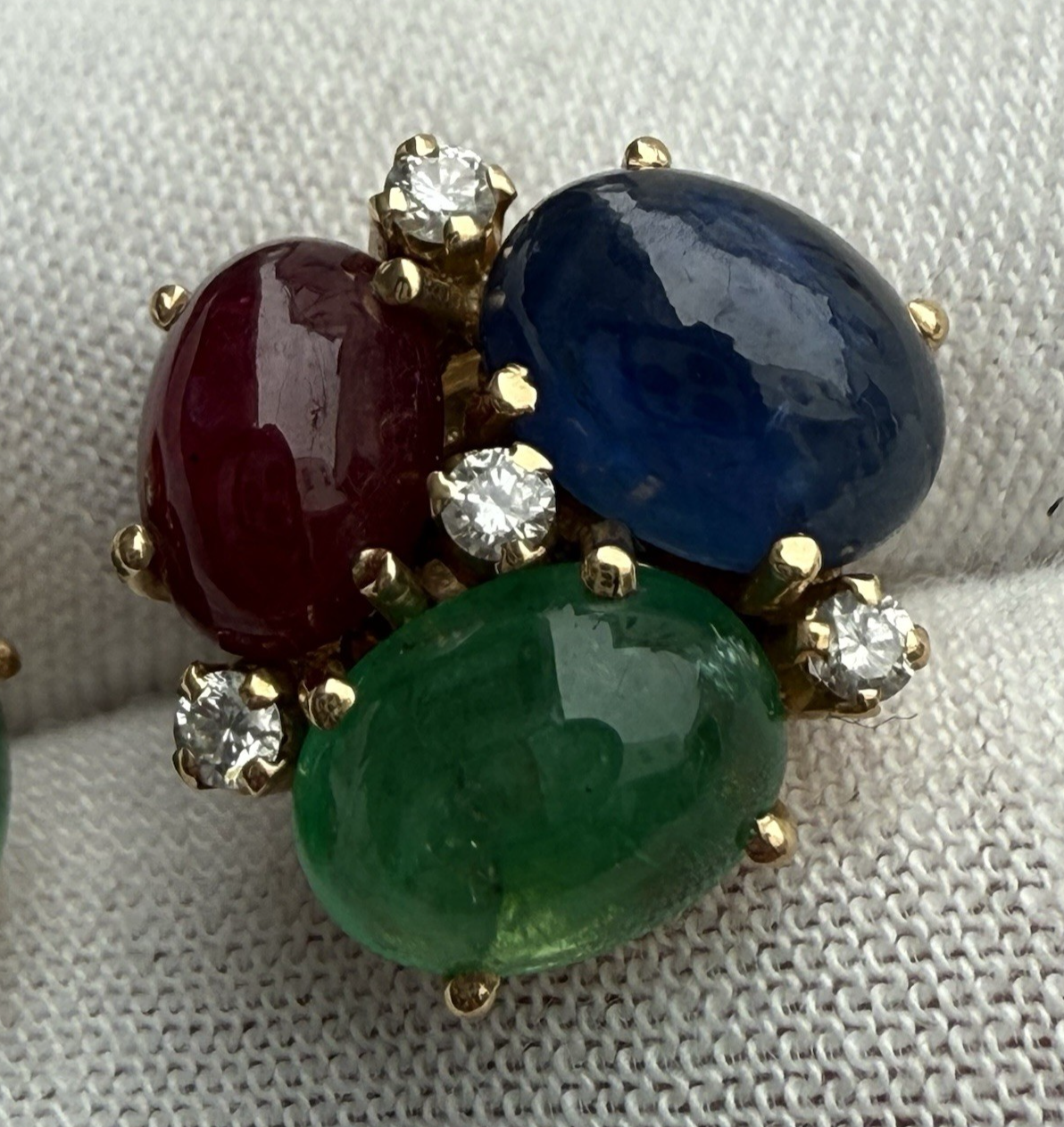 Stunning 18k Yellow Gold Bubble Earring W/ Natural Emerald, Sapphire & Rubies8