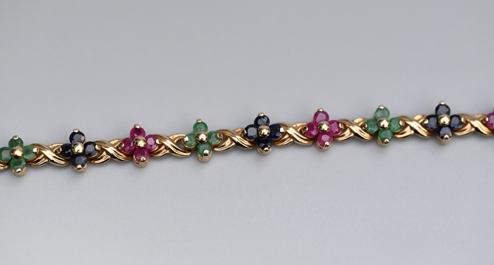 Beautiful Floral Tennis Bracelet with Sapphires, Rubies & Emeralds 14K YG 7 1/4"5