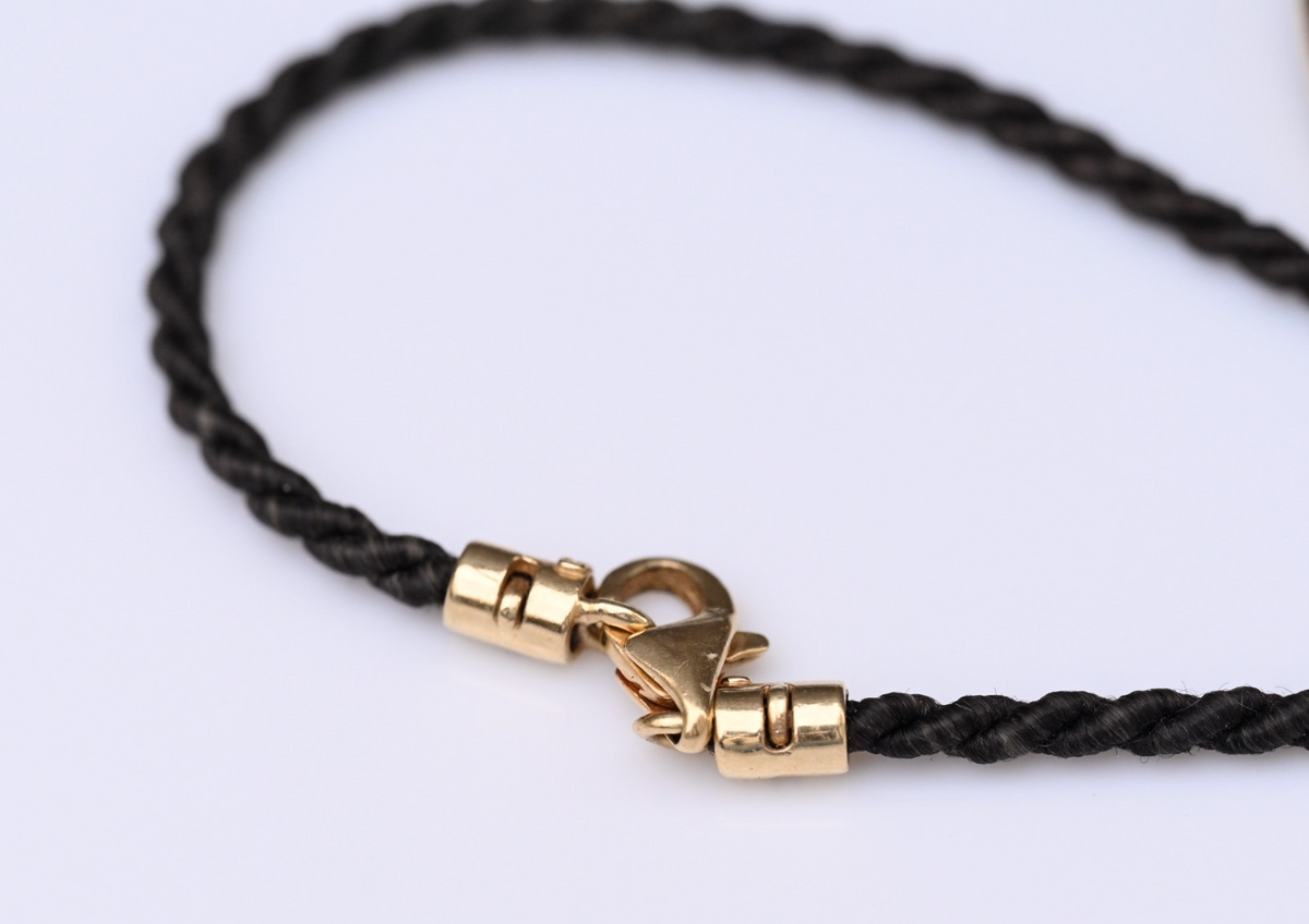 Antique Woven Hair Mourning Necklace Black Onyx & Pearl Pendant 14K Yellow Gold2