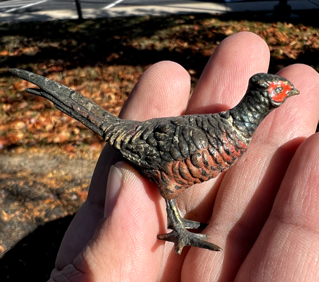 Small Antique Austrian Vienna Cold Painted Bronze Figure of Ring Neck Pheasant3