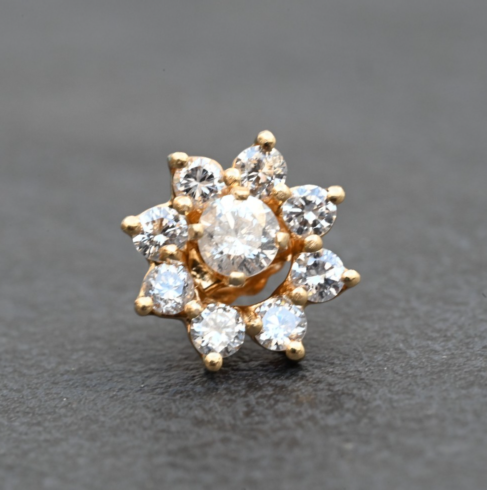 Awesome Pair of Floral Design Diamond Stud Earrings in 14k Yellow Gold2