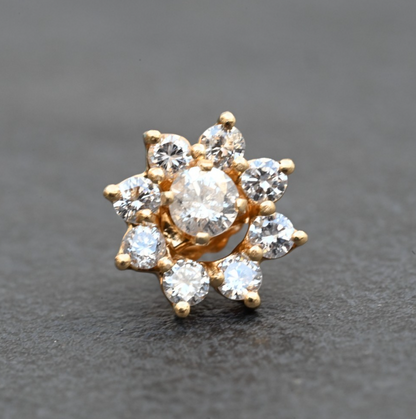 Awesome Pair of Floral Design Diamond Stud Earrings in 14k Yellow Gold2