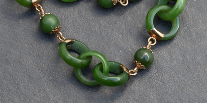 Antique / Vintage Light Spinach Natural Green Jade Devils Work Link Necklace9